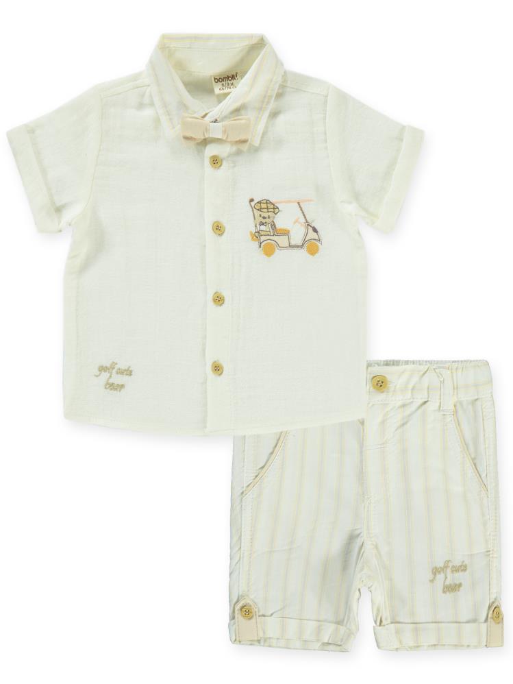 Bombili Papyonlu Araba Nakışlı 6-18 Ay Takım - Hardal