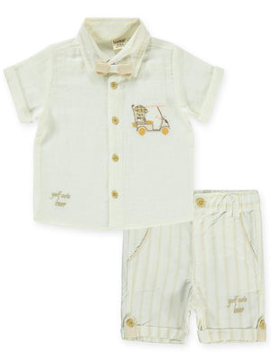 Bombili Papyonlu Araba Nakışlı 6-18 Ay Takım - Hardal