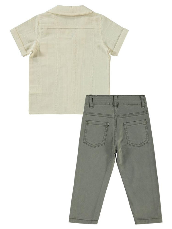 Bombili Surfing Nakışlı Gömlekli 1-3 Yaş Takım - Yeşil