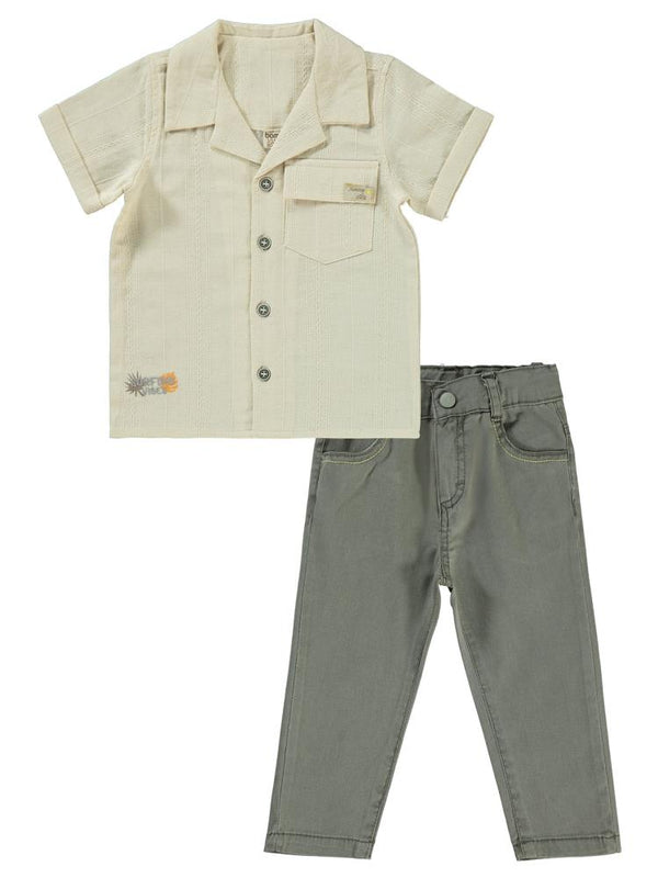 Bombili Surfing Nakışlı Gömlekli 1-3 Yaş Takım - Yeşil