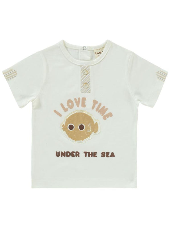 Bombili Balık Nakışlı Şortlu 6-18 Ay Takım - Kahverengi