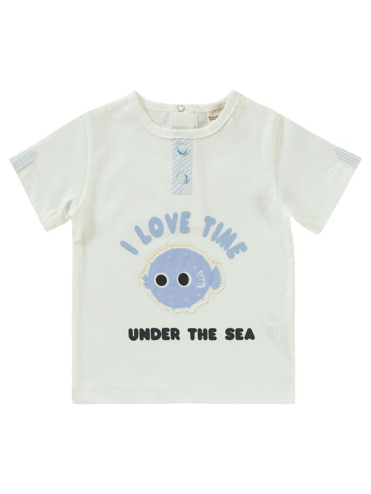 Bombili Balık Nakışlı Şortlu 6-18 Ay Takım - Mavi