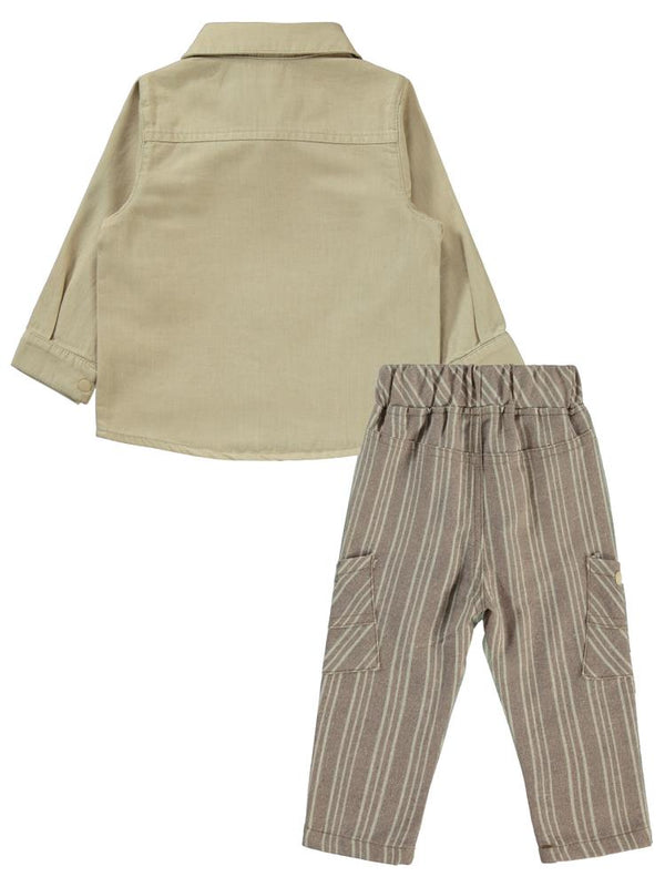 Bombili Palmiye Nakışlı Gömlekli 3'lü 1-3 Yaş Takım - Bej