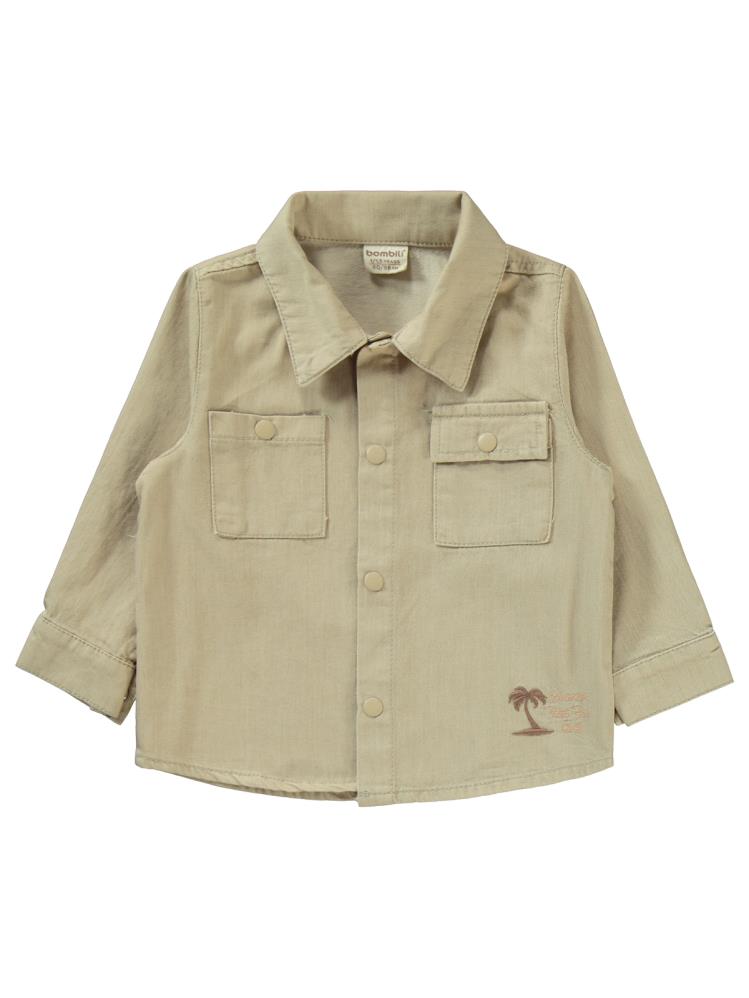 Bombili Palmiye Nakışlı Gömlekli 3'lü 1-3 Yaş Takım - Bej