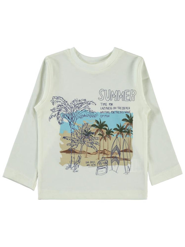 Bombili Palmiye Nakışlı Gömlekli 3'lü 1-3 Yaş Takım - Bej