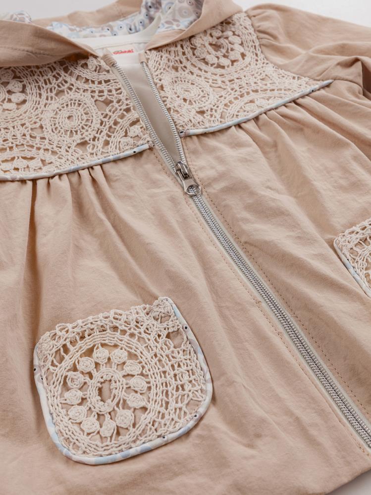 Bombili Dantel Detaylı Kapşonlu Hırkalı 3'lü 6-18 Ay Takım - Bej