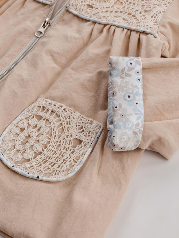 Bombili Dantel Detaylı Kapşonlu Hırkalı 3'lü 6-18 Ay Takım - Bej