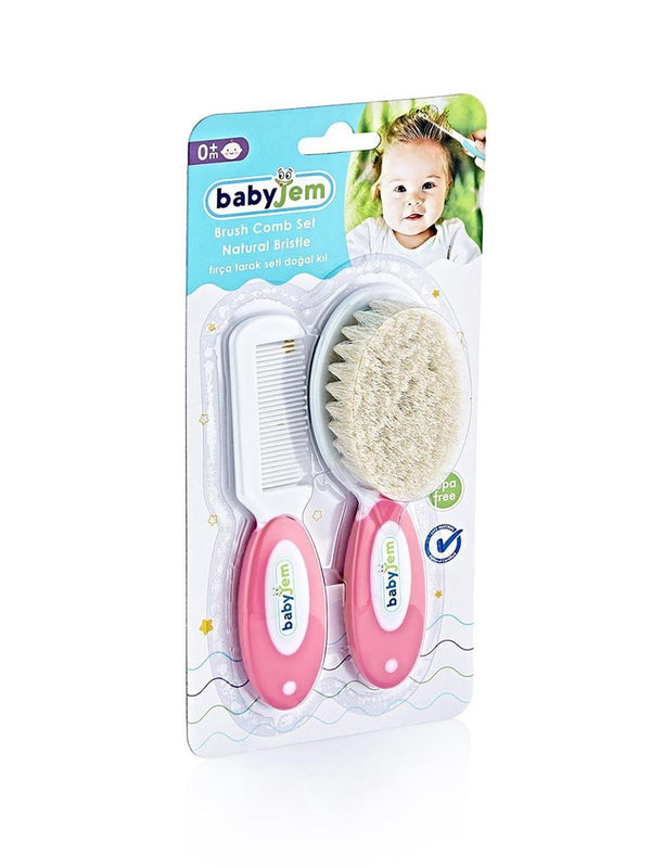 Babyjem Fırca Tarak Setı Dogal Kıl - Pembe