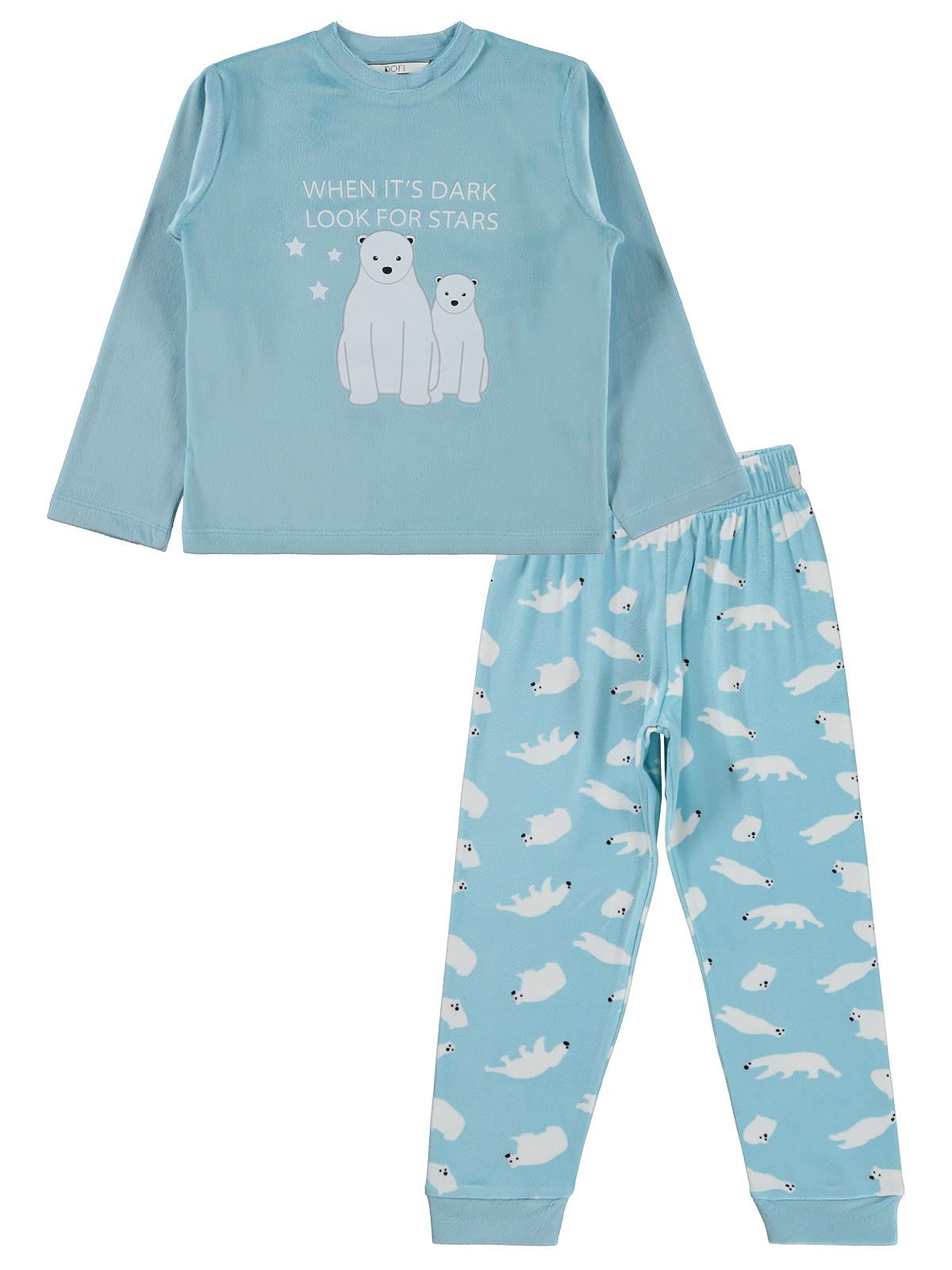 Dorka Golsut Kutup Ayısı Basıklı 3-11 Yaş Pijama Takımı - Mavi
