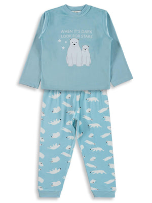 Dorka Golsut Kutup Ayısı Basıklı 3-11 Yaş Pijama Takımı - Mavi