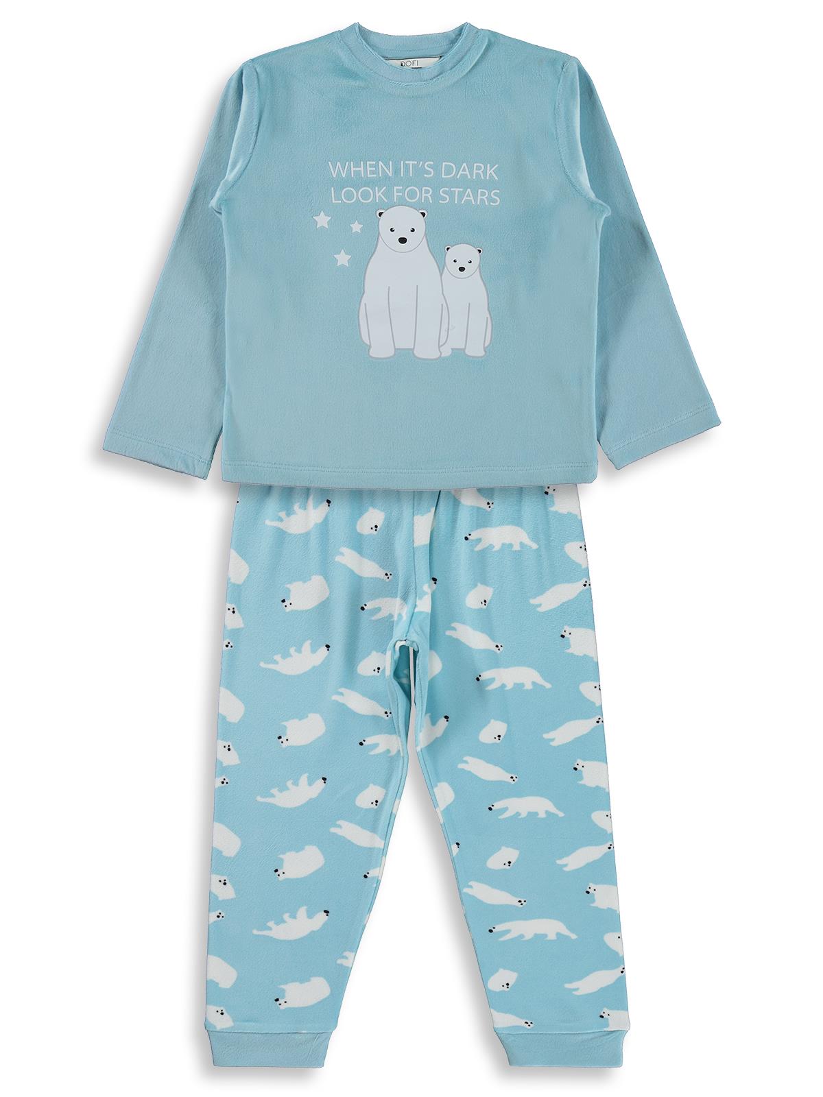 Dorka Golsut Kutup Ayısı Basıklı 3-11 Yaş Pijama Takımı - Mavi