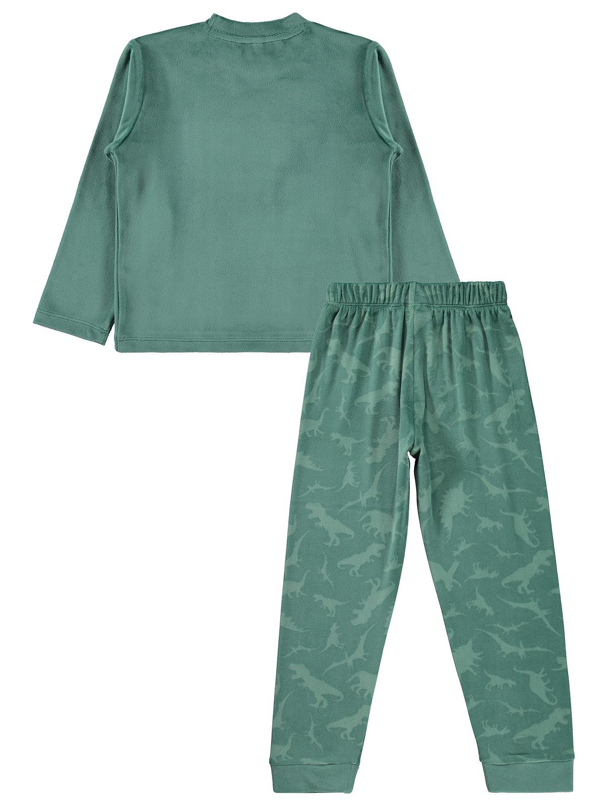 Dinazor World Basıklı Pijama Takımı | Kadife Uzun Kol Bisiklet Yaka | Okul Kreş ve Günlük Kullanım - Yeşil