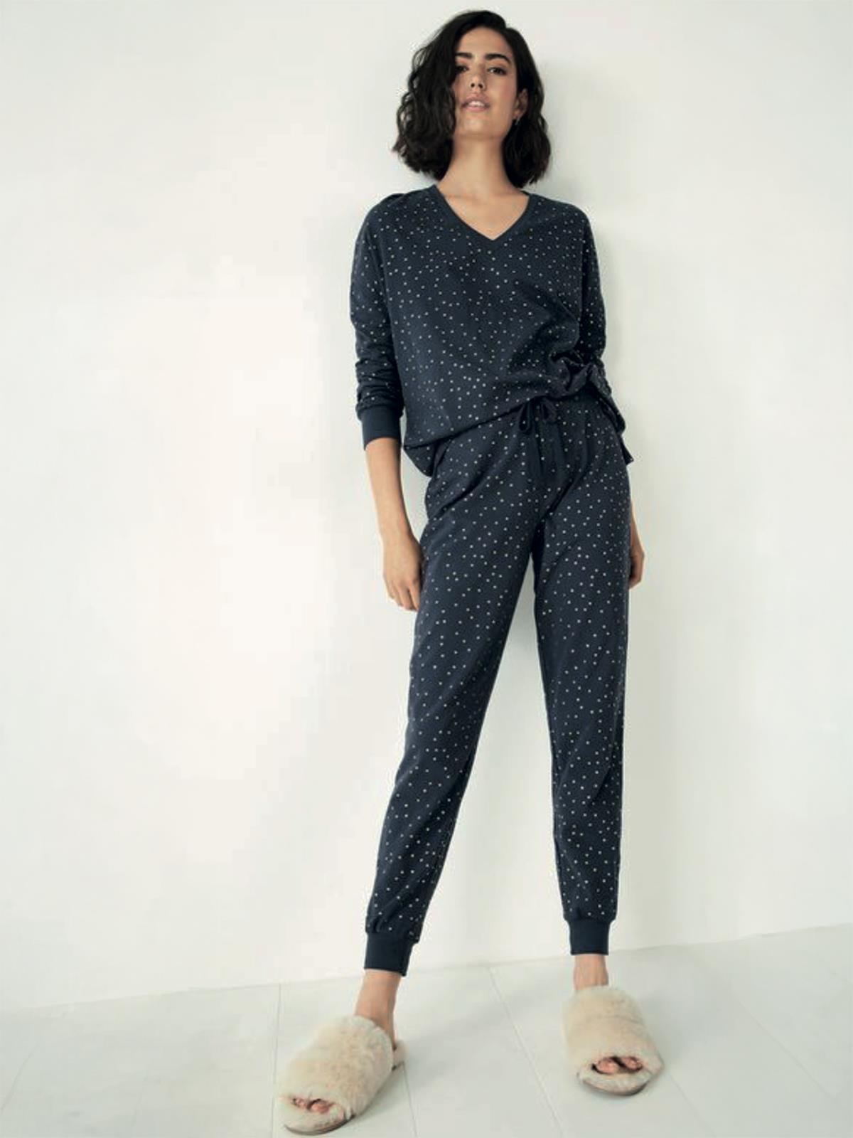 Dofi Kadın V Yaka S-XL Pijama Takımı - Lacivert