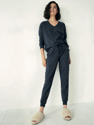 Dofi Kadın V Yaka S-XL Pijama Takımı - Lacivert