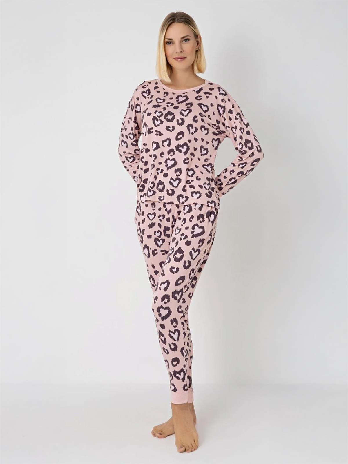 Dofi Kadın Leopar Desenli S-XL Pijama Takımı - Pembe