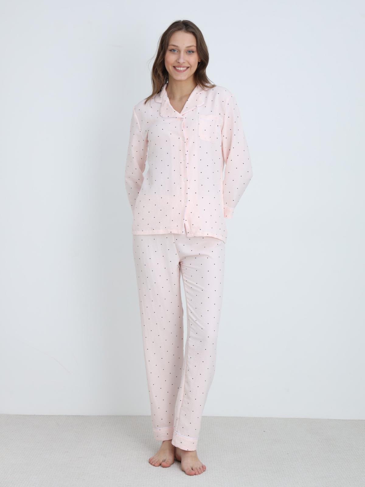 Dofi Kadın Desenli S-XL Pijama Takımı - Pudra