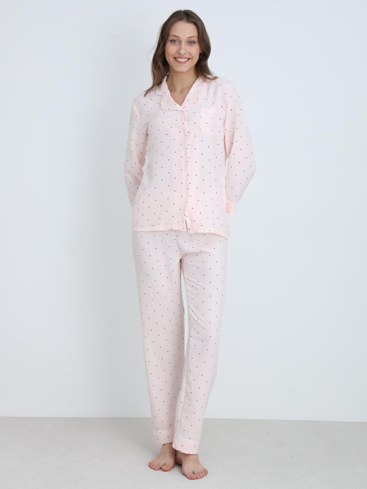 Dofi Kadın Desenli S-XL Pijama Takımı - Pudra