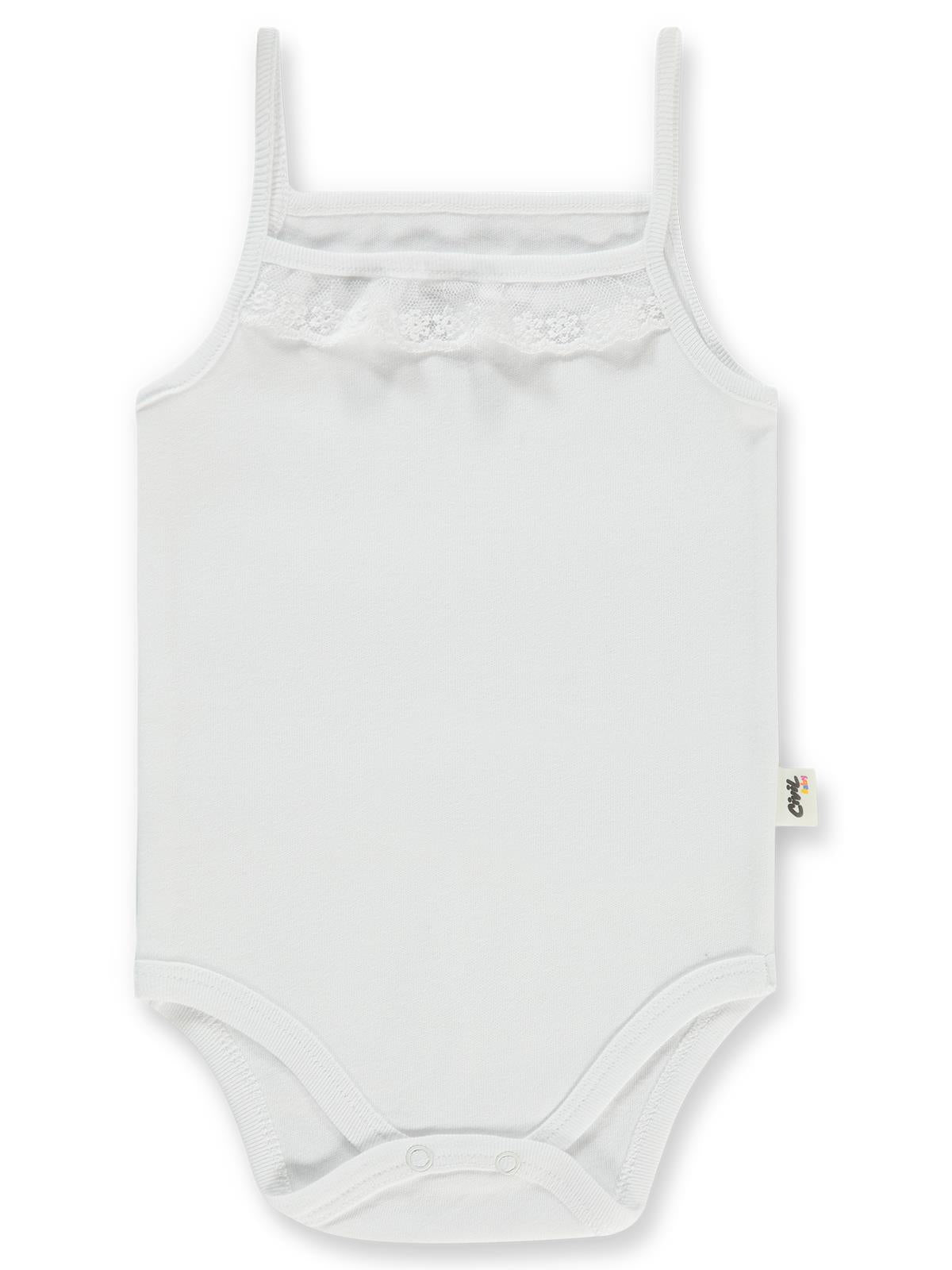 Civil Baby Penye İp Askılı Dantelli  Kız Çıtçıtlı Badi - Beyaz