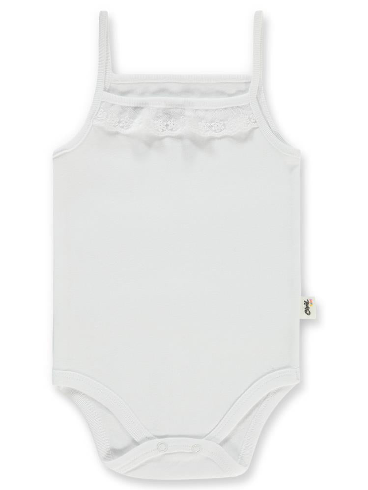 Civil Baby Penye İp Askılı Dantelli 3-9 Ay Kız Çıtçıtlı Badi - Beyaz
