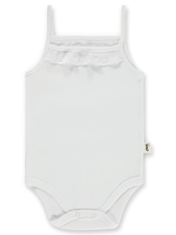 Civil Baby Penye İp Askılı Dantelli 2-3 Yaş Kız Çıtçıtlı Badi - Beyaz