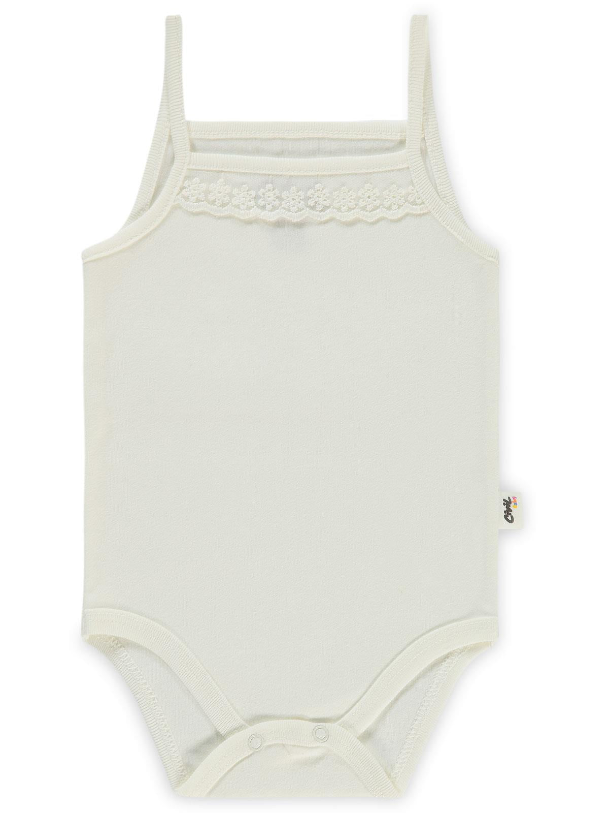 Civil Baby İp Askılı Dantelli 12-24 Ay Kız Çıtçıtlı Badi - Ekru