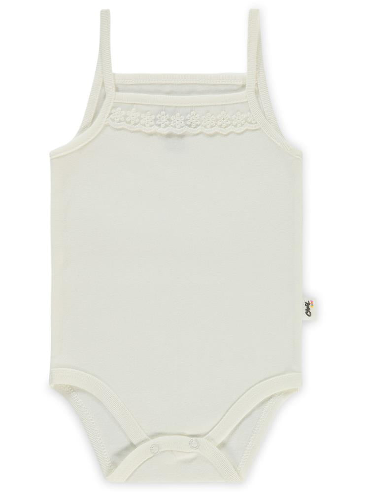 Civil Baby Penye İp Askılı Dantelli 3-9 Ay Kız Çıtçıtlı Badi - Ekru