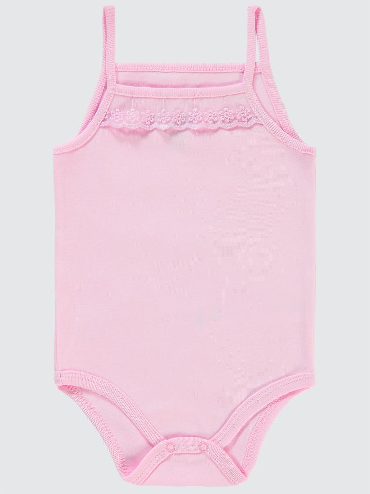 Civil Baby Penye İp Askılı Dantelli 3-9 Ay Kız Çıtçıtlı Badi - Pembe