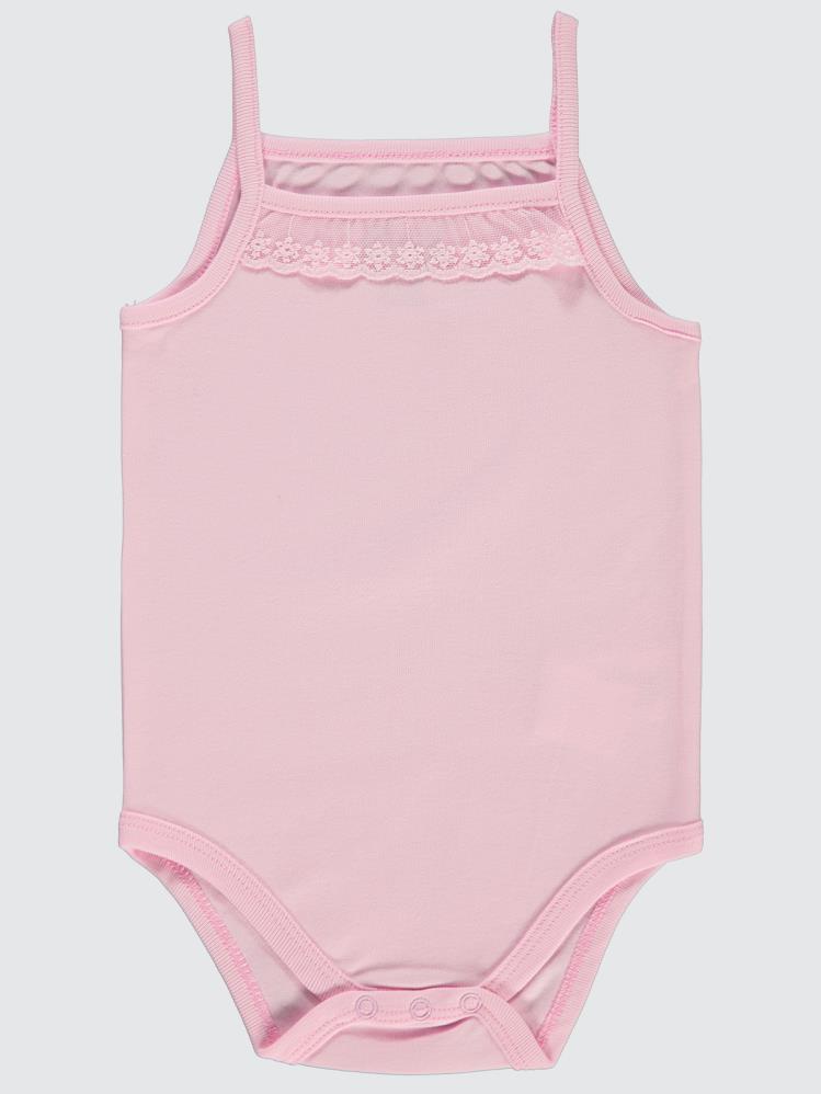 Civil Baby Penye İp Askılı Dantelli 2-3 Yaş Kız Çıtçıtlı Badi - Pembe
