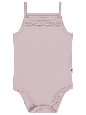 Civil Baby Penye İp Askılı Dantelli  Kız Çıtçıtlı Badi - Pembe