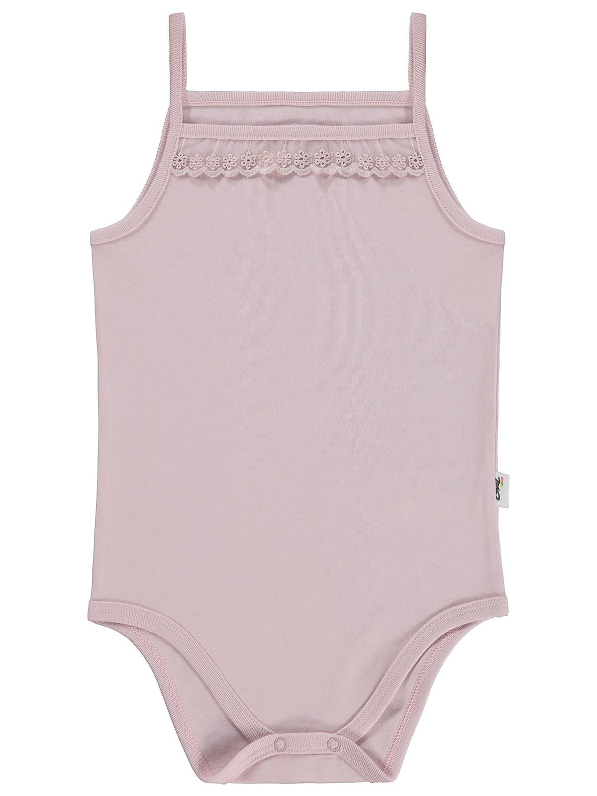 Civil Baby Penye İp Askılı Dantelli 2-3 Yaş Kız Çıtçıtlı Badi - Pembe