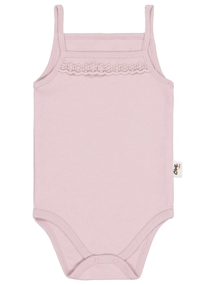 Civil Baby Penye İp Askılı Dantelli 3-9 Ay Kız Çıtçıtlı Badi - Pembe