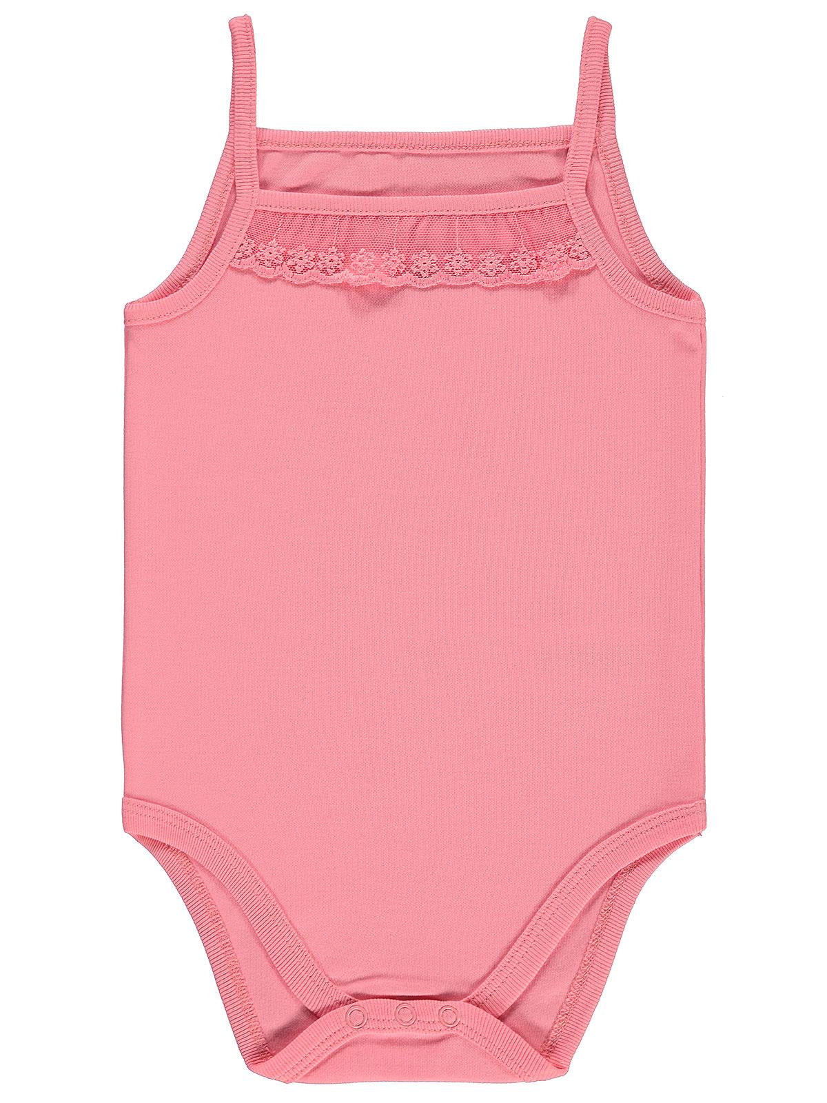 Civil Baby Penye İp Askılı Dantelli  Kız Çıtçıtlı Badi - Pembe