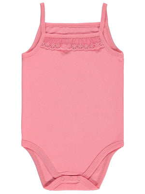 Civil Baby Penye İp Askılı Dantelli 2-3 Yaş Kız Çıtçıtlı Badi - Pembe
