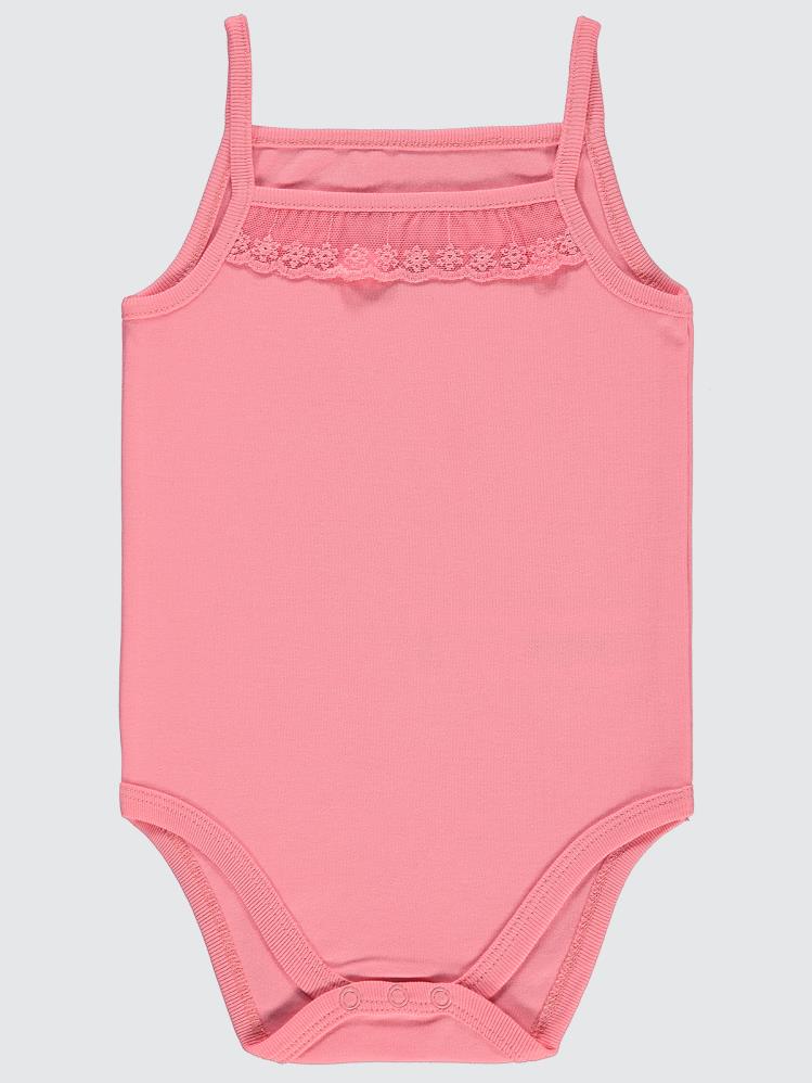 Civil Baby Penye İp Askılı Dantelli 3-9 Ay Kız Çıtçıtlı Badi - Pembe