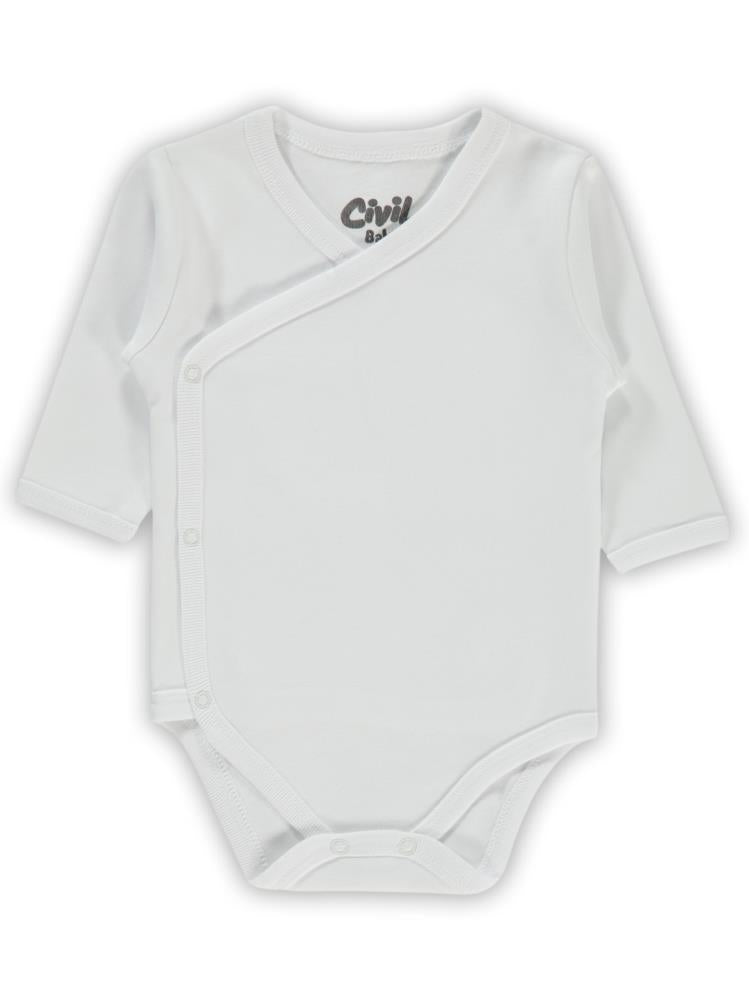 Civil Baby Renkli Kumaş 1-6 Ay Unisex Zıbın Badi - Beyaz