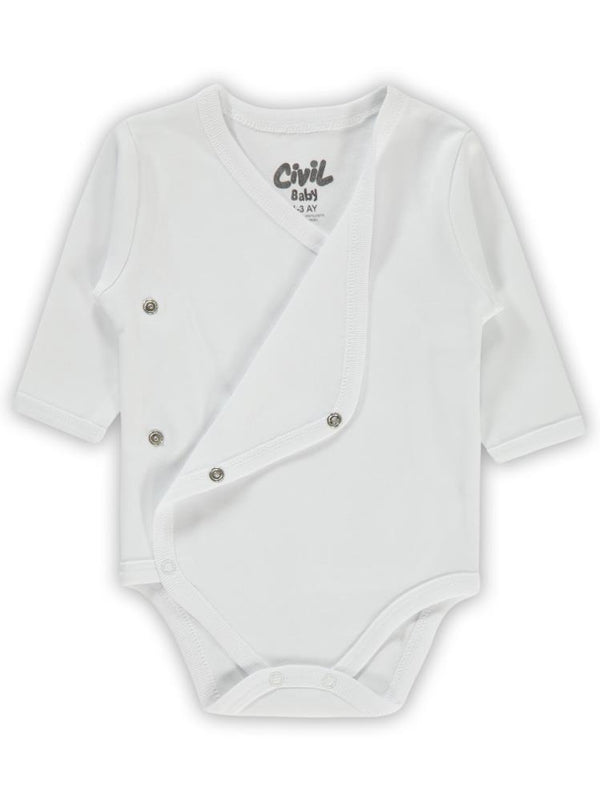 Civil Baby Renkli Kumaş 1-6 Ay Unisex Zıbın Badi - Beyaz