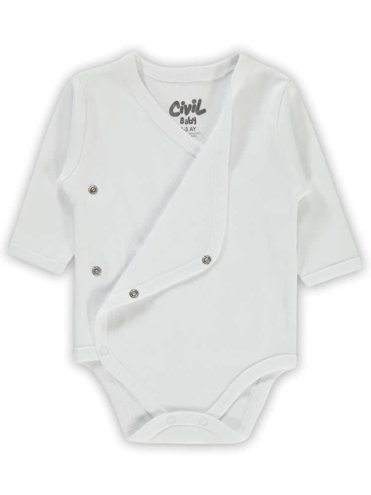Civil Baby Renkli Kumaş 1-6 Ay Unisex Zıbın Badi - Beyaz