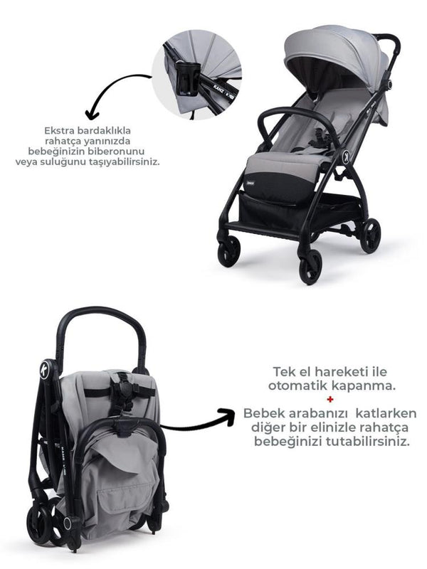 Kanz X-Flop Kabin Boy Bebek Arabası - Gri