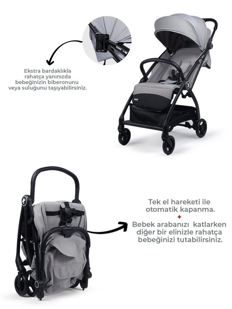 Kanz X-Flop Kabin Boy Bebek Arabası - Gri