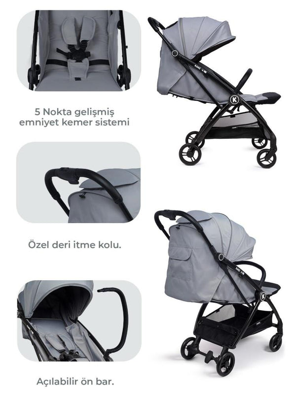 Kanz X-Flop Kabin Boy Bebek Arabası - Gri