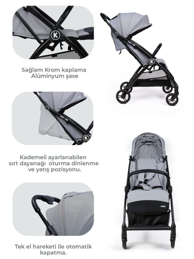 Kanz X-Flop Kabin Boy Bebek Arabası - Gri