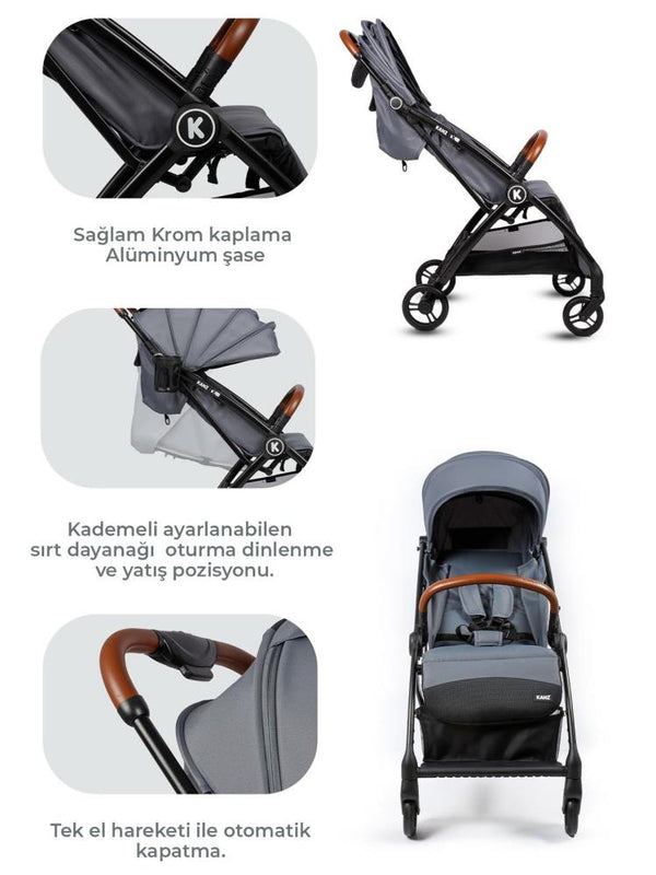 Kanz X-Flop Kabin Boy Bebek Arabası - Gri