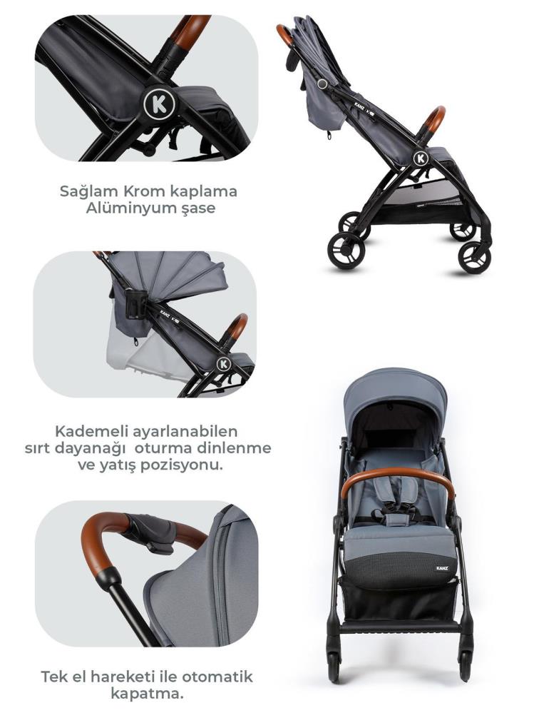 Kanz X-Flop Kabin Boy Bebek Arabası - Gri