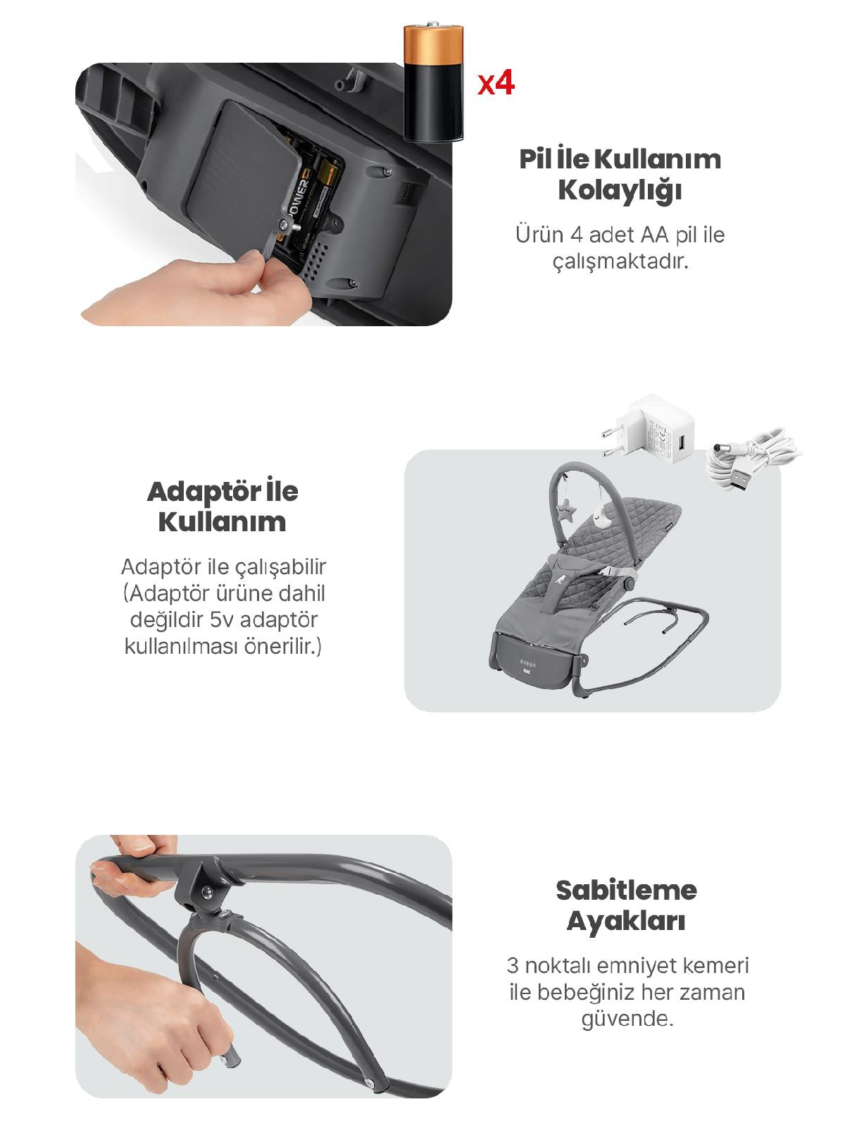 Kanz Robin Elektrikli Ana Kucağı - Gri