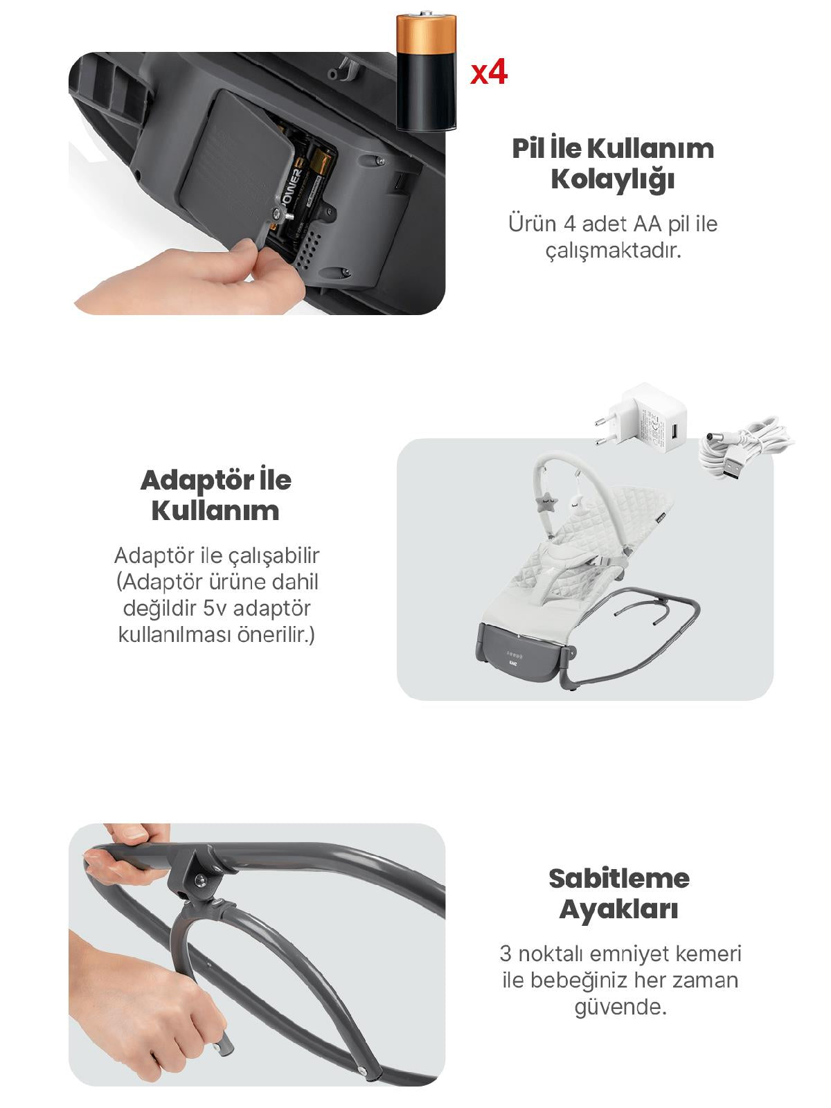 Kanz Robin Elektrikli Ana Kucağı - Gri