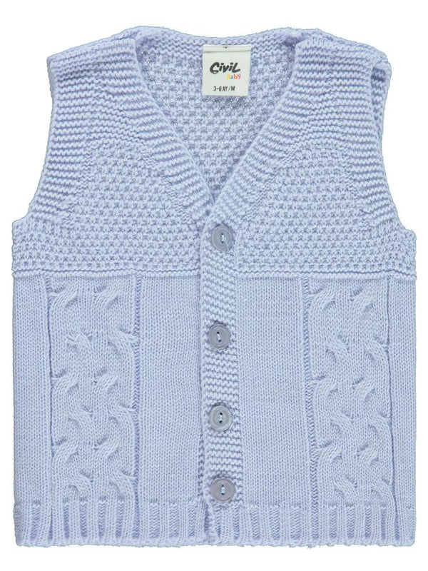Civil Baby Triko Saç Örgü 3-18 Ay Yelek - Mavi