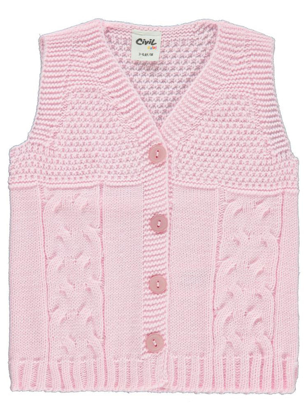 Civil Baby Triko Saç Örgü 3-18 Ay Yelek - Pembe