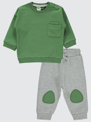 Civil Baby Diz Nakış Cepli 6-18 Ay Unisex Takım - Haki
