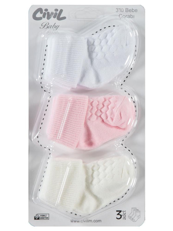 Civil Baby Kız Bebek 3'lü Çorap Set 0-6 Ay