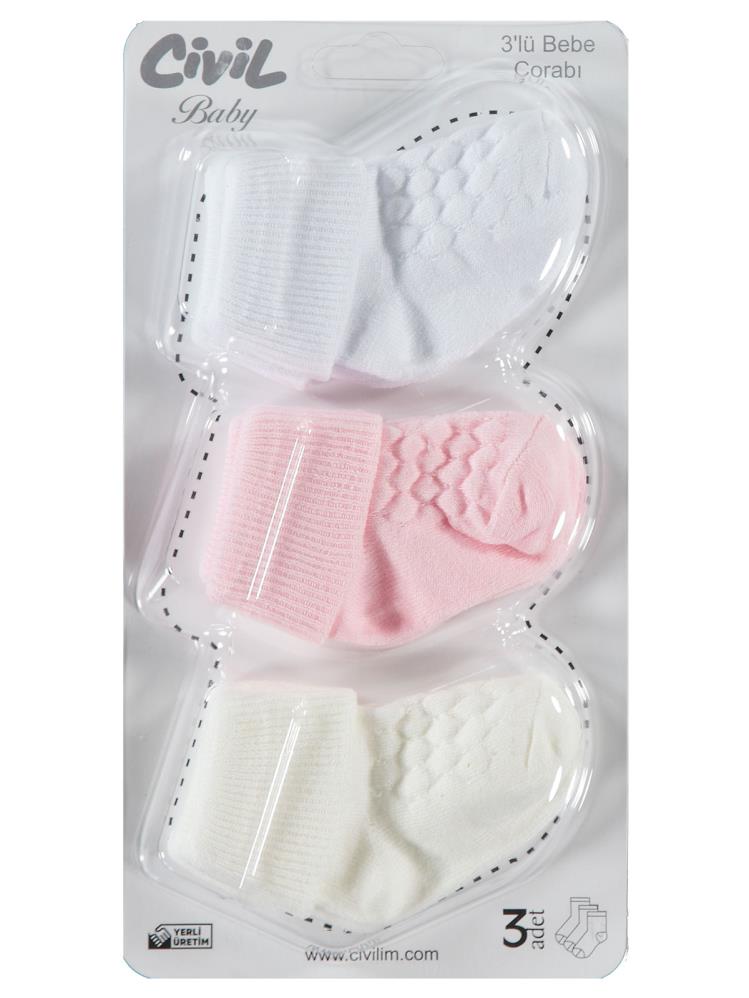 Civil Baby Kız Bebek 3'lü Çorap Set 0-6 Ay